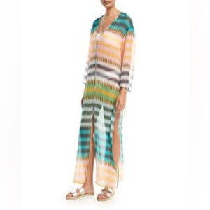 DIANE VON FURSTENBERG Womens Multi-Color‎ ANSON Chiffon Tunic Maxi Cover-Up S
